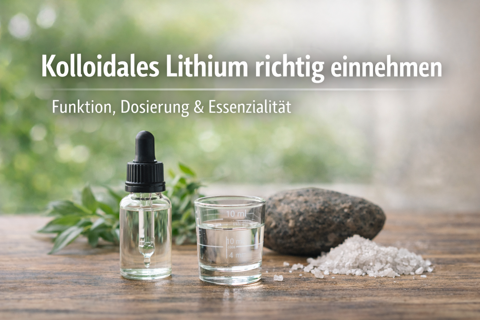 Kolloidales Lithium, Lithium Lösung, Dropperflasche, Messglas, Salzkieseln